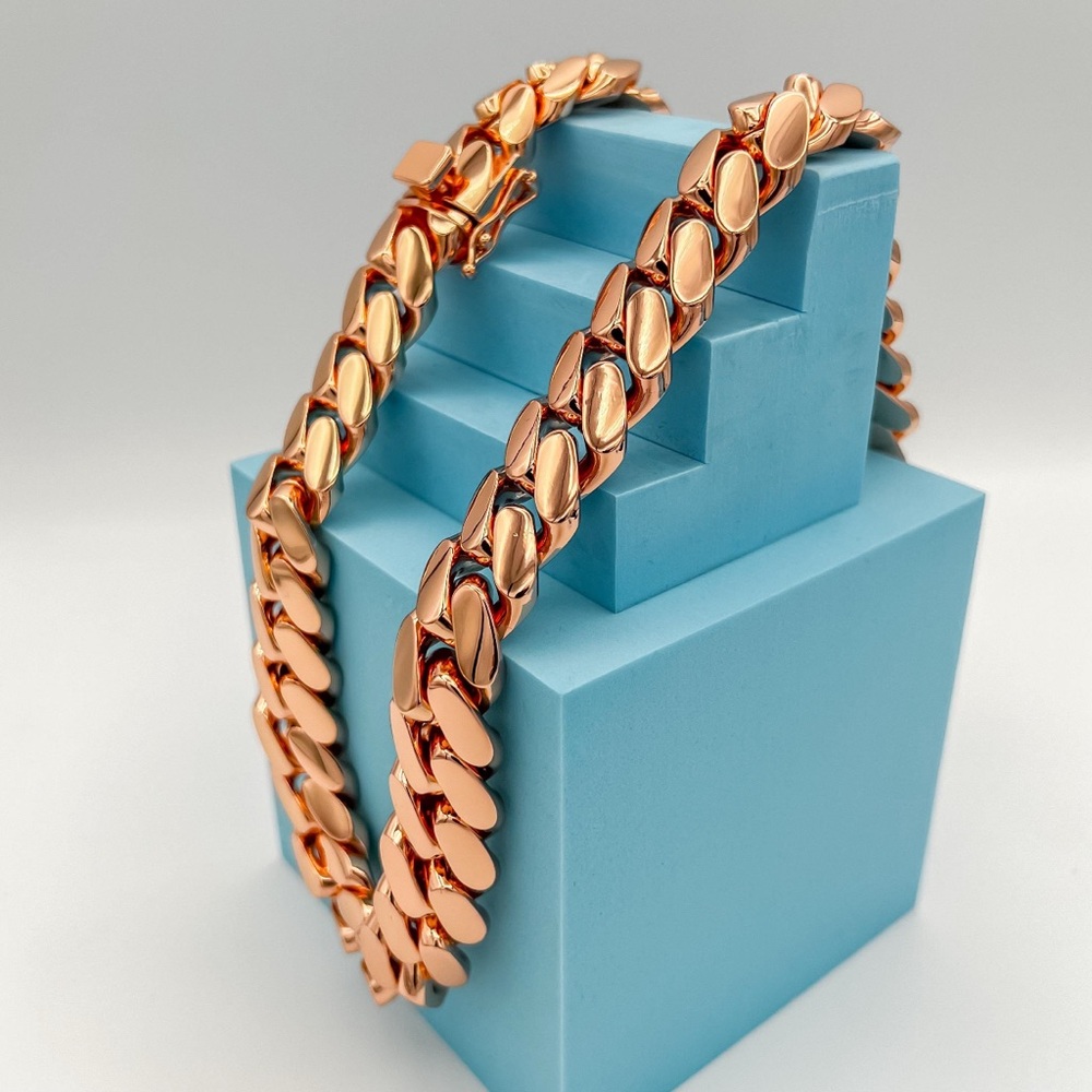 20mm Miami Cuban Link Rose Gold Plated Chain Necklace 18k & 14k